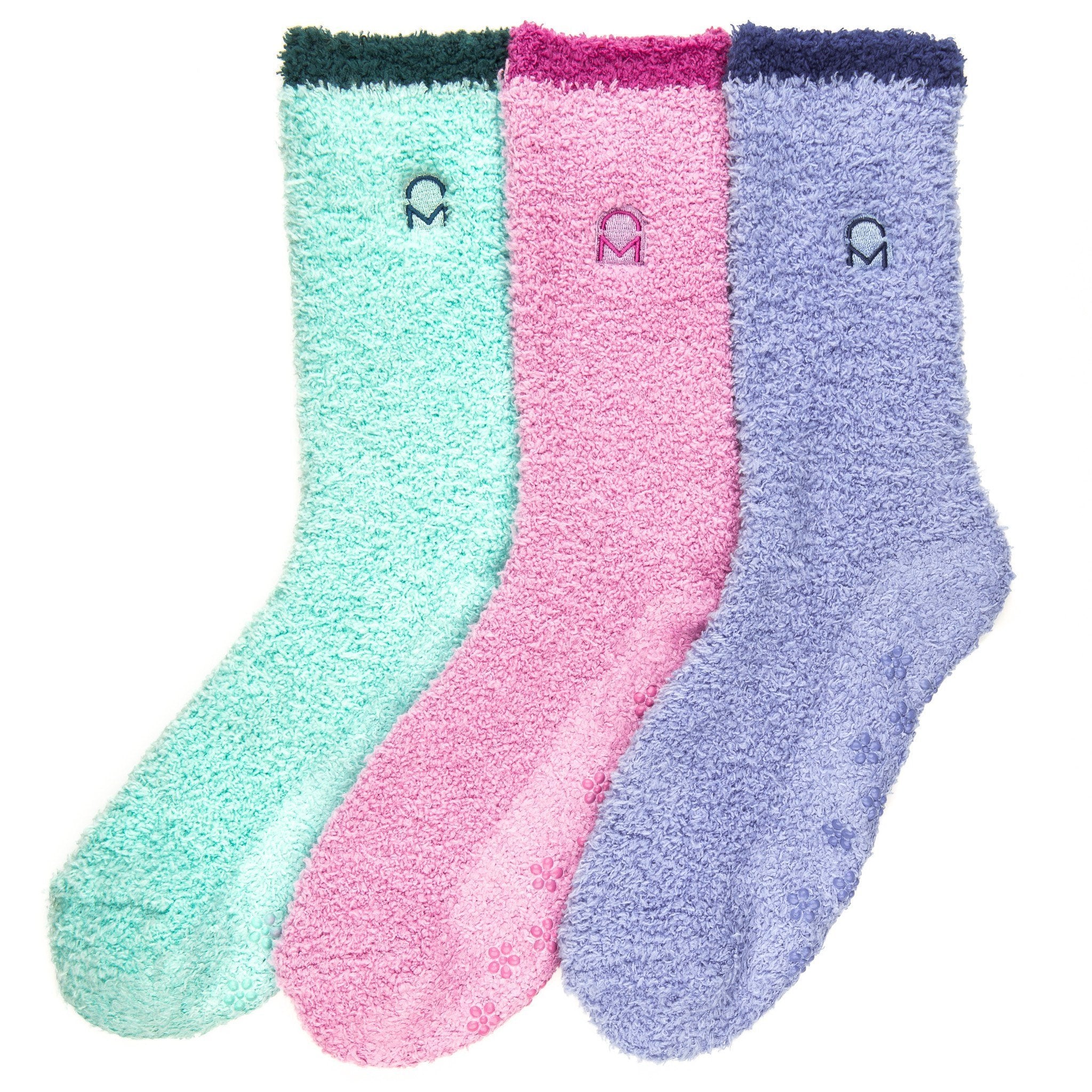 Women's (3 Pairs) Soft Anti-Skid Fuzzy Winter Crew Socks - Set A9