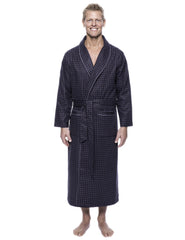 Men's 100% Cotton Flannel Long Robe - Floating Squares Dark Grey