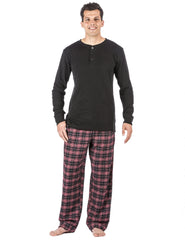 Mens Premium 100% Cotton Flannel Lounge Set - Plaid Burgundy/Grey