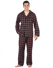 Relaxed Fit Men's Premium 100% Cotton Flannel Pajama Sleepwear Set - Burgundy/Grey Plaid