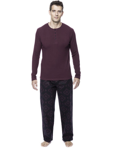 Men's 100% Cotton Flannel Lounge Set - Aztec Black/Fig