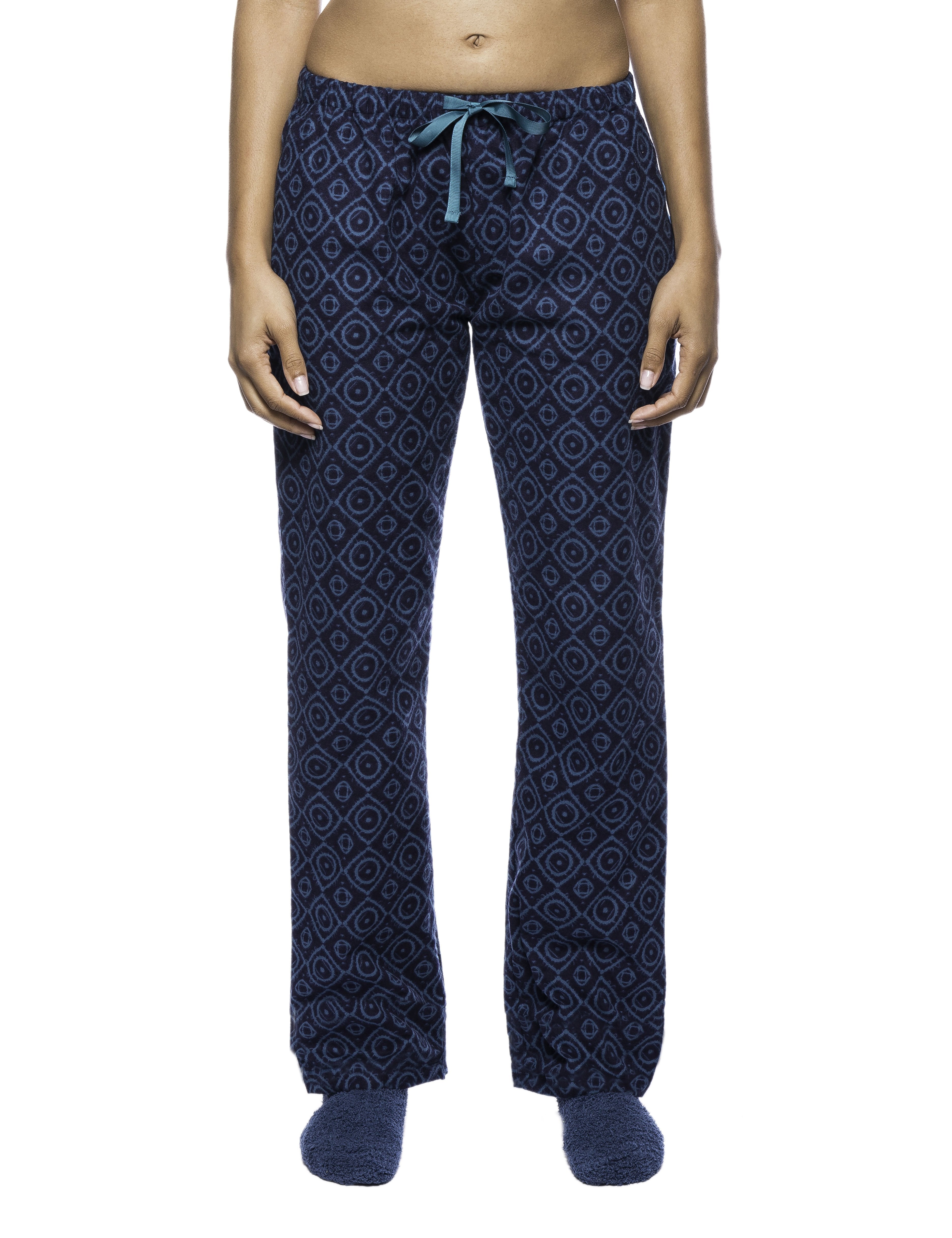 Womens Premium 100% Cotton Flannel Lounge Pants - Moroccan Navy/Teal