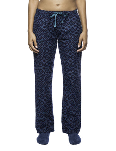 Womens Premium 100% Cotton Flannel Lounge Pants - Moroccan Navy/Teal