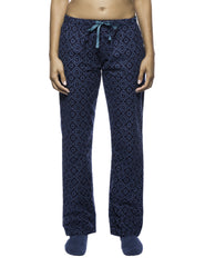 Womens Premium 100% Cotton Flannel Lounge Pants - Moroccan Navy/Teal