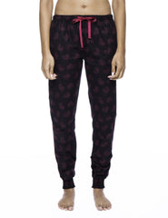Women's Premium Flannel Jogger Lounge Pants - Hearts Black/Red